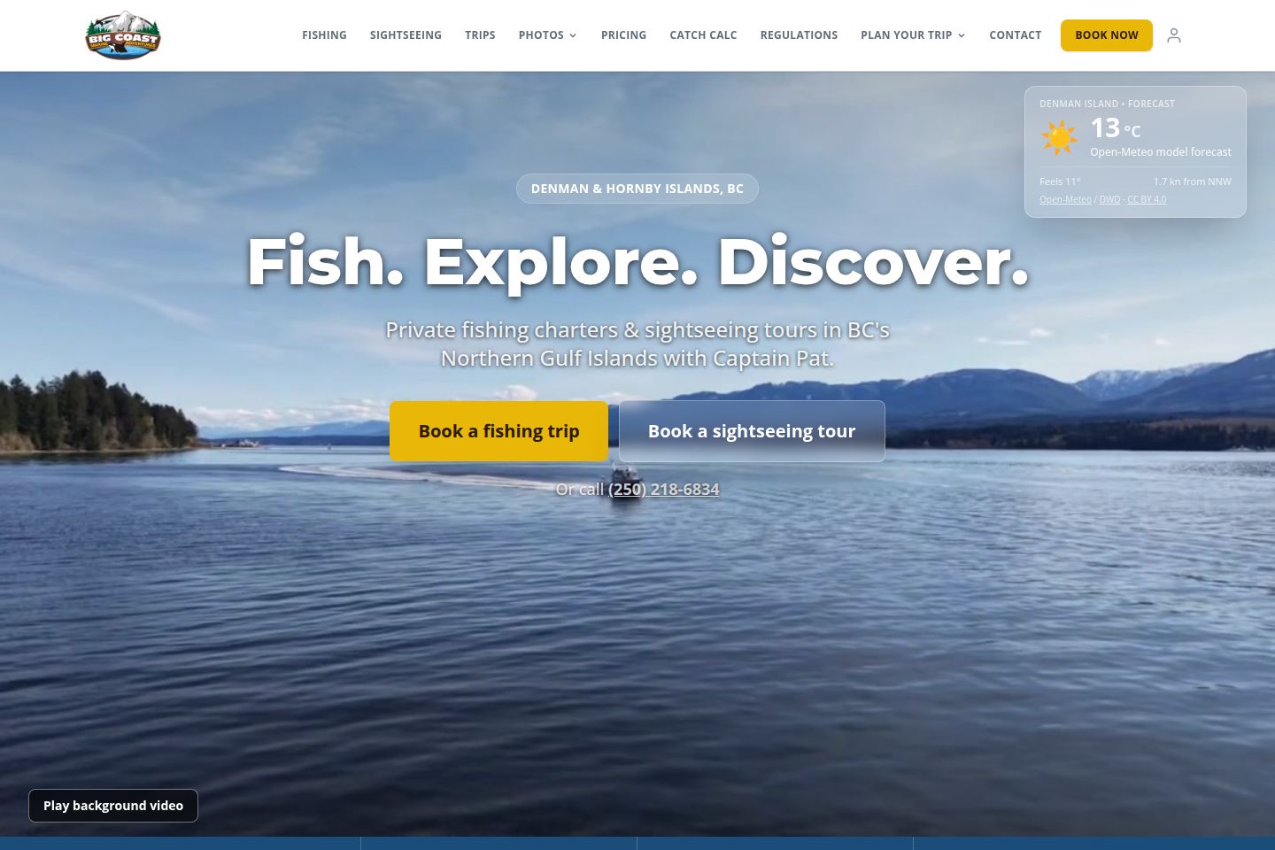 Public website screenshot of Big Coast Marine Adventures