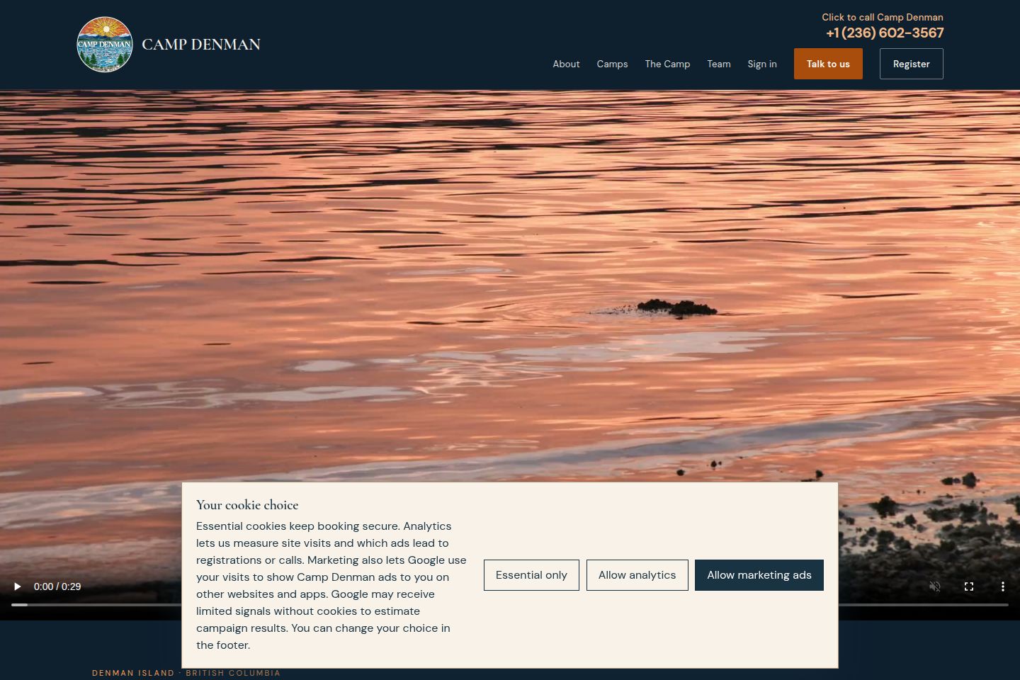 Public website screenshot of Camp Denman