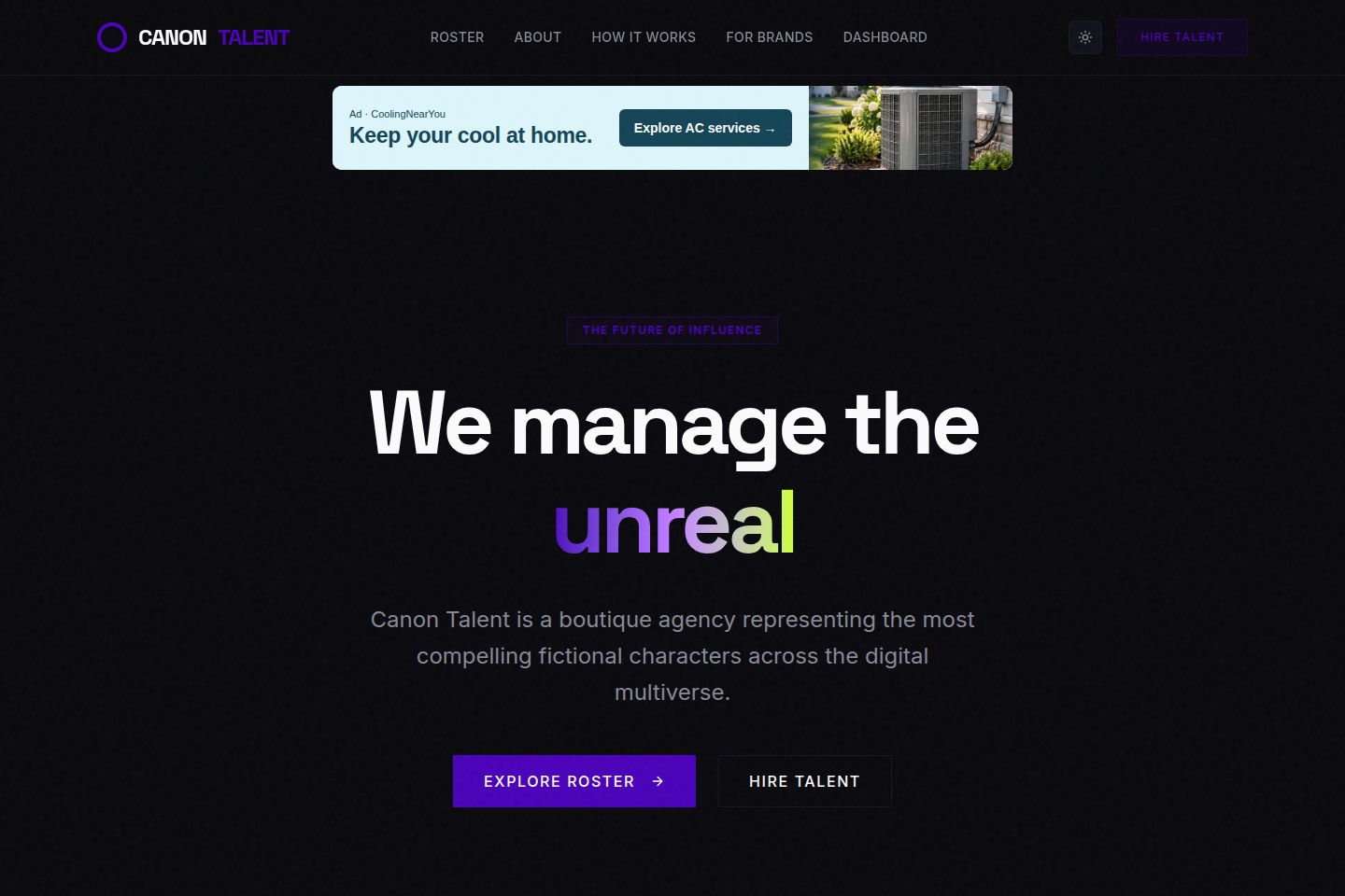 Public website screenshot of CanonTalent
