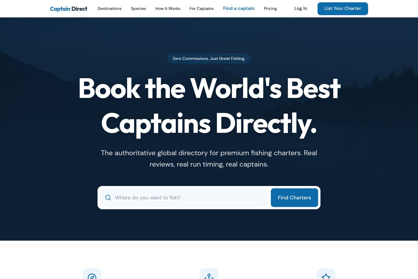 Public website screenshot of CaptainDirect