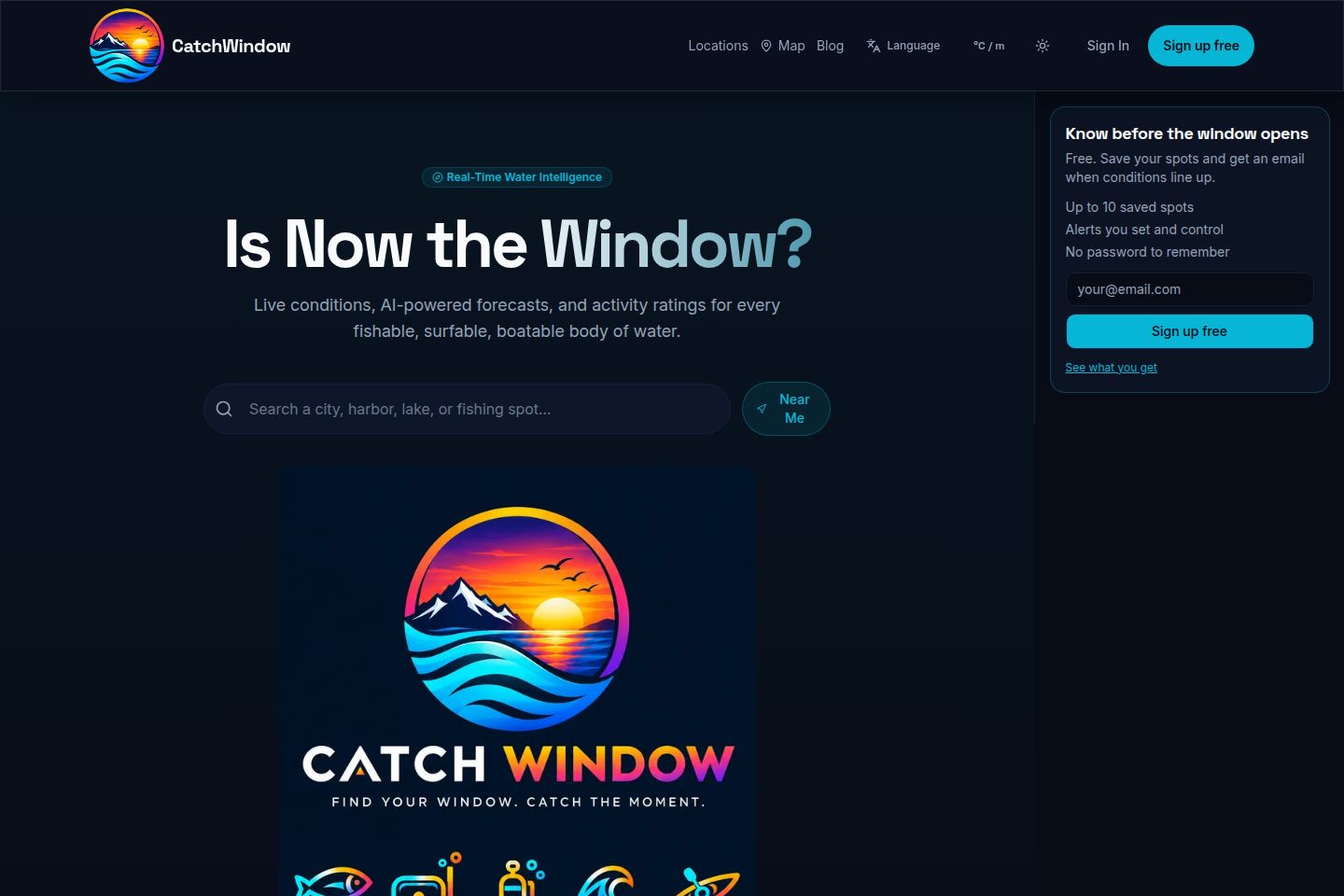Public website screenshot of CatchWindow