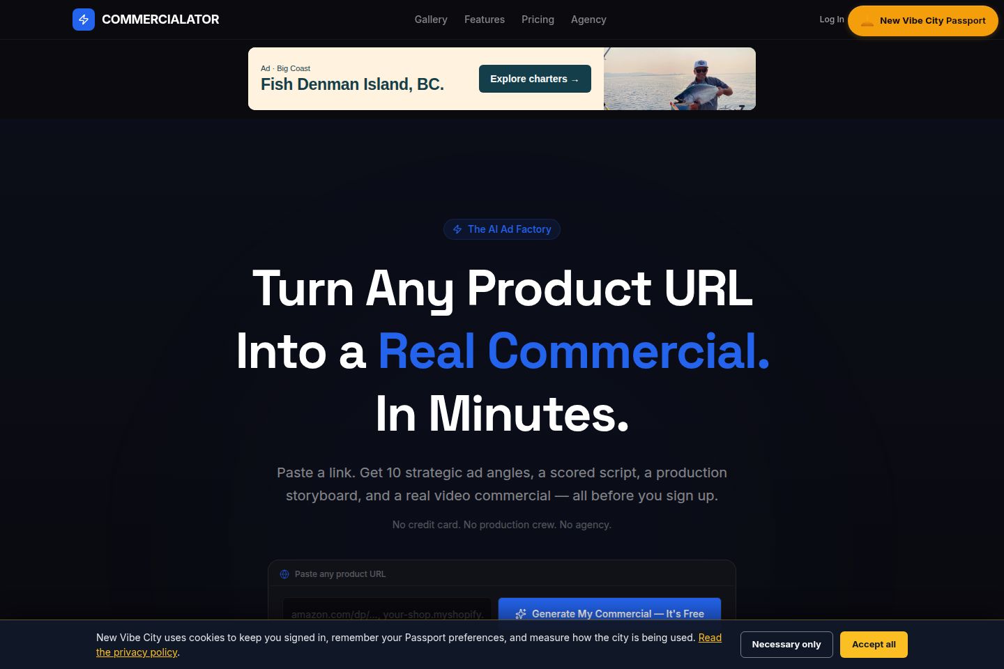 Public website screenshot of Commercialator