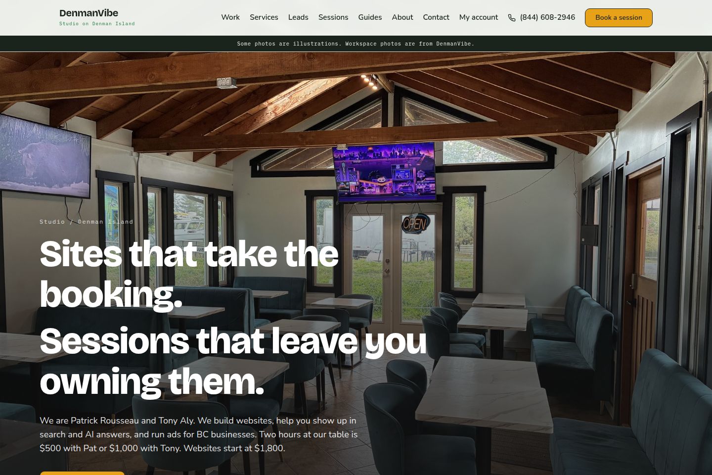 Public website screenshot of DenmanVibe