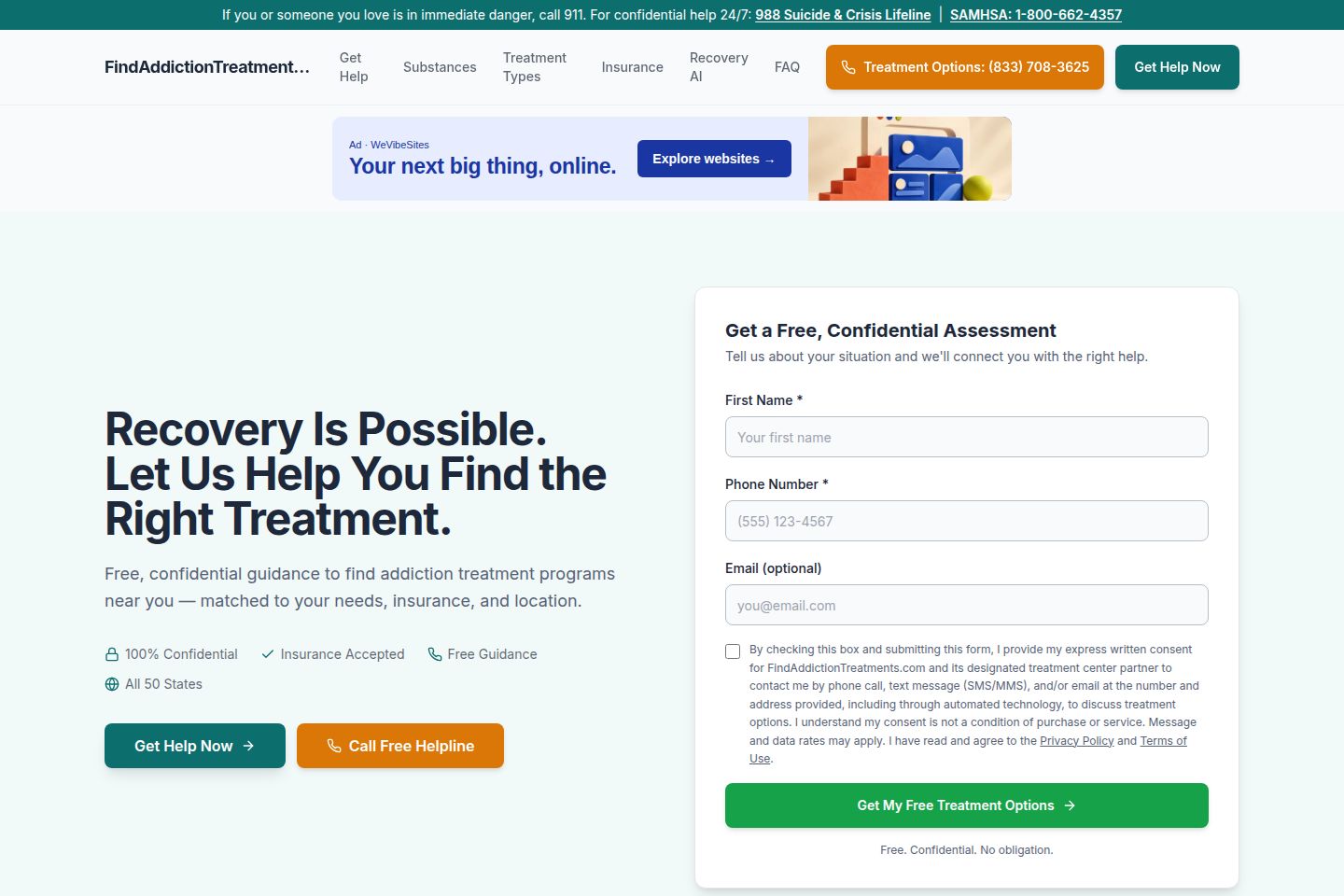 Public website screenshot of Find Addiction Treatments