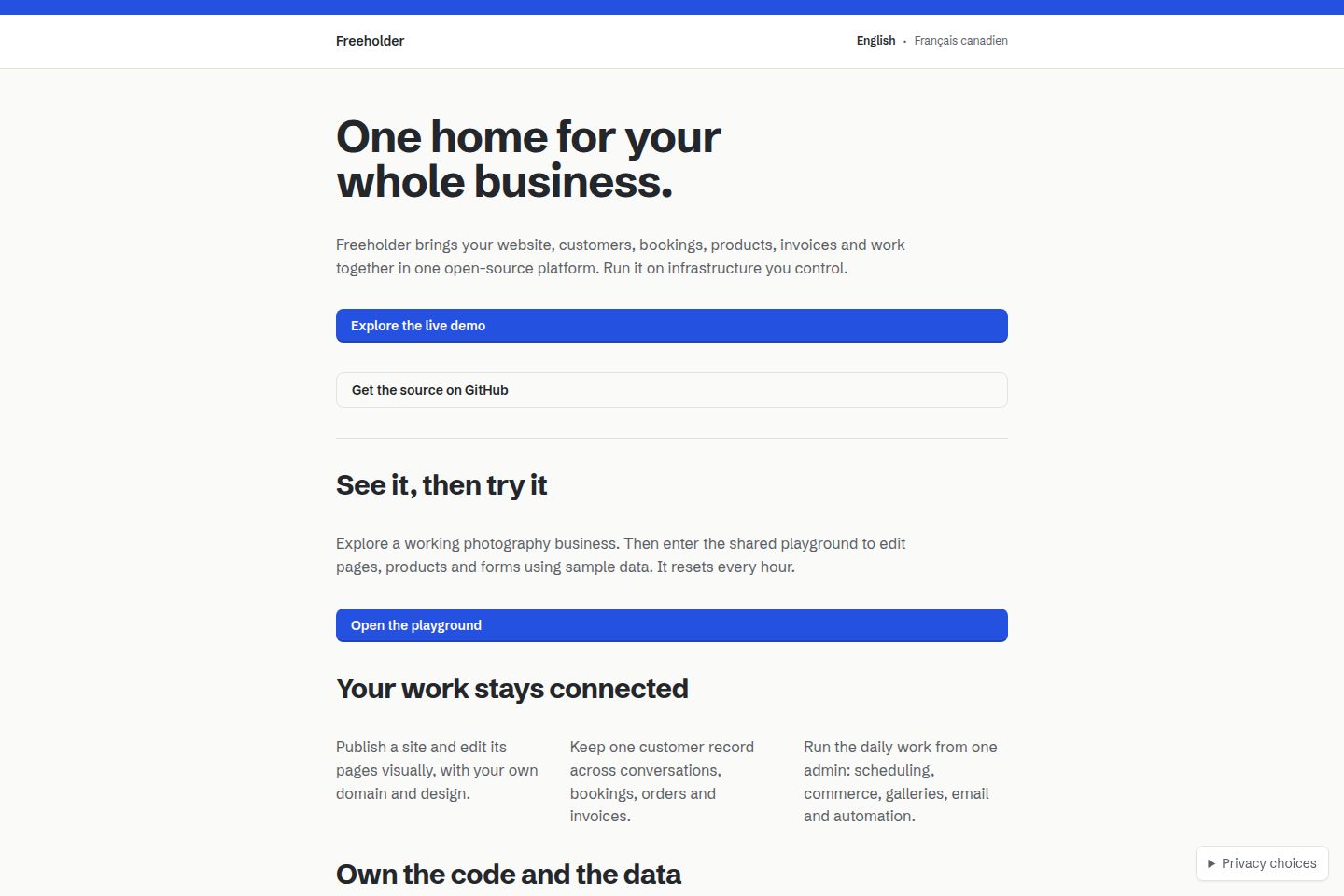 Public website screenshot of Freeholder