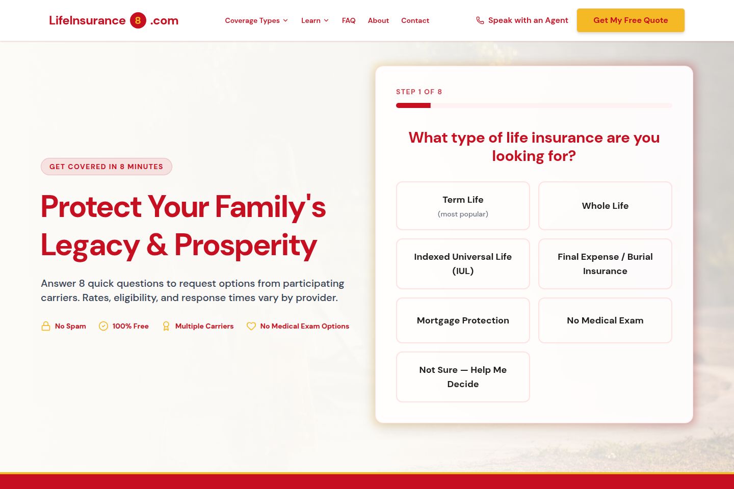 Public website screenshot of LifeInsurance8