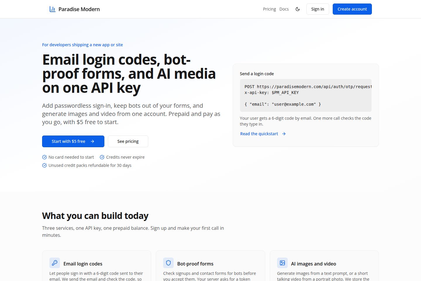 Public website screenshot of Paradise Modern