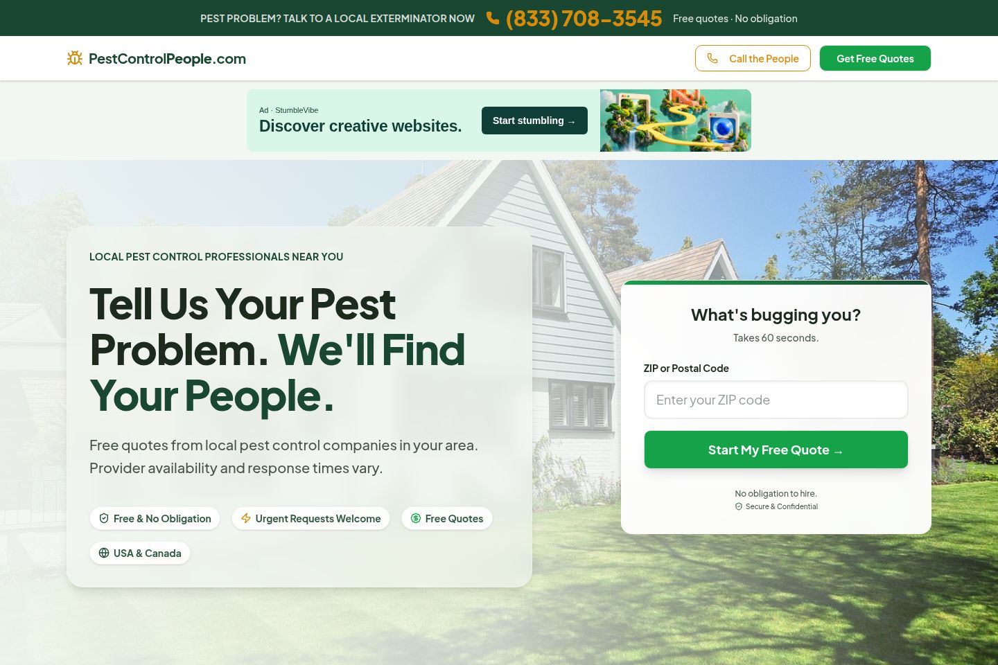 Public website screenshot of Pest Control People