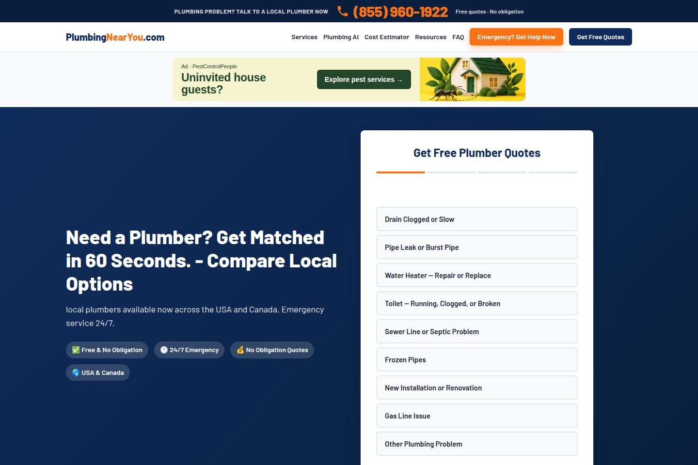 Public website screenshot of Plumbing Near You