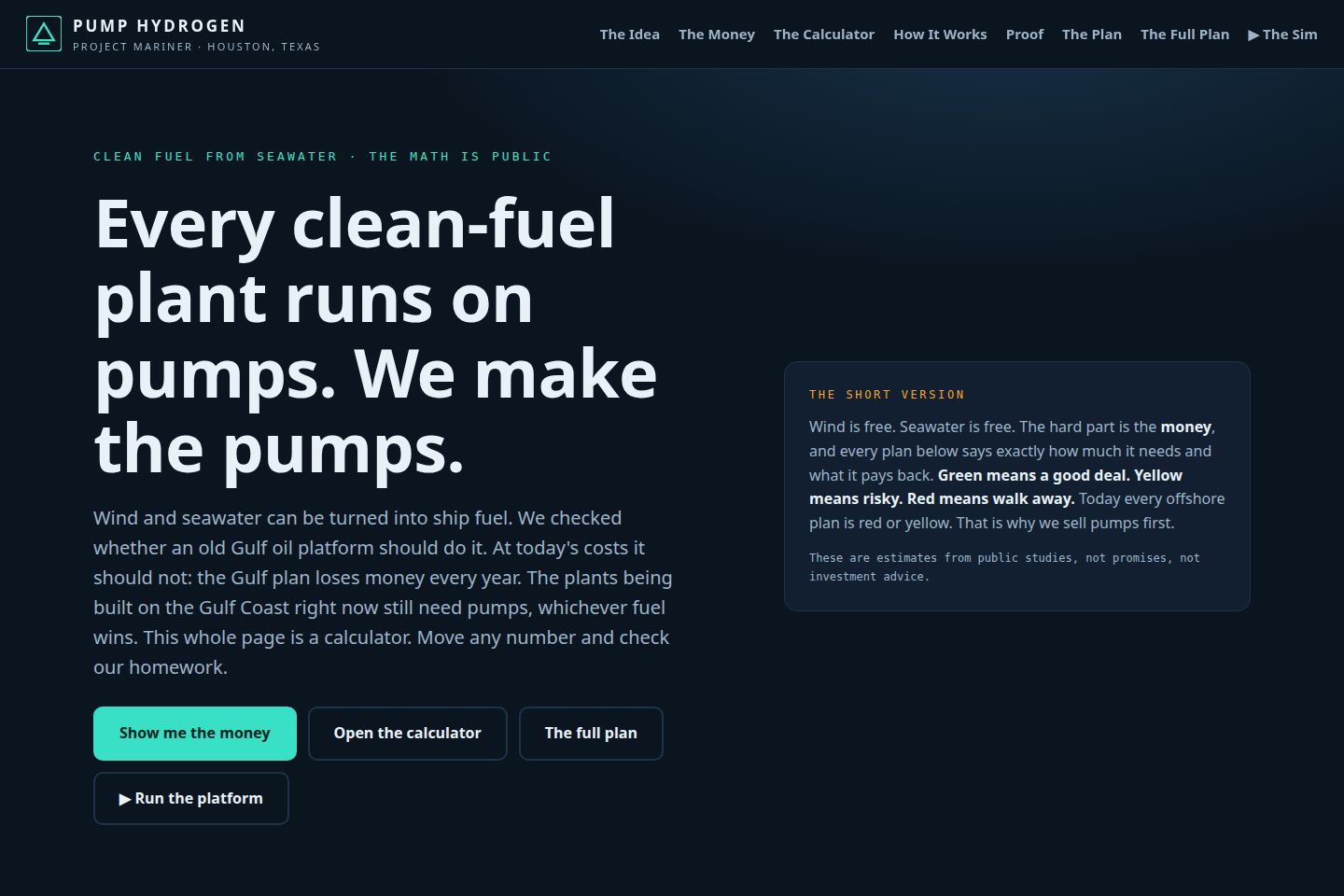 Public website screenshot of Pump Hydrogen