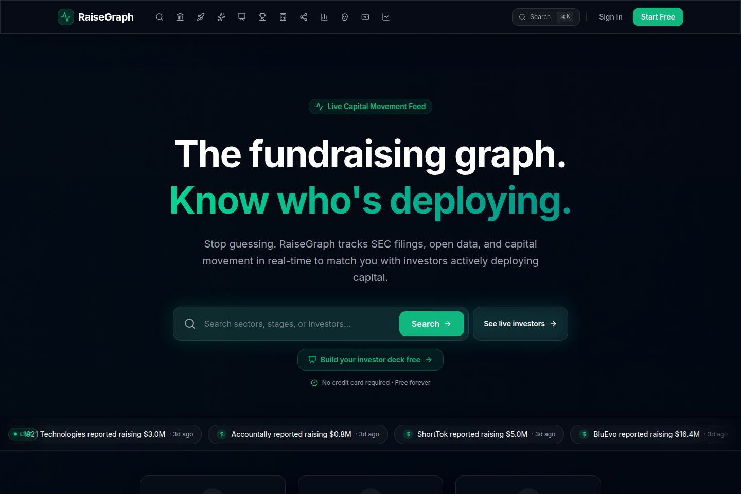 Public website screenshot of RaiseGraph