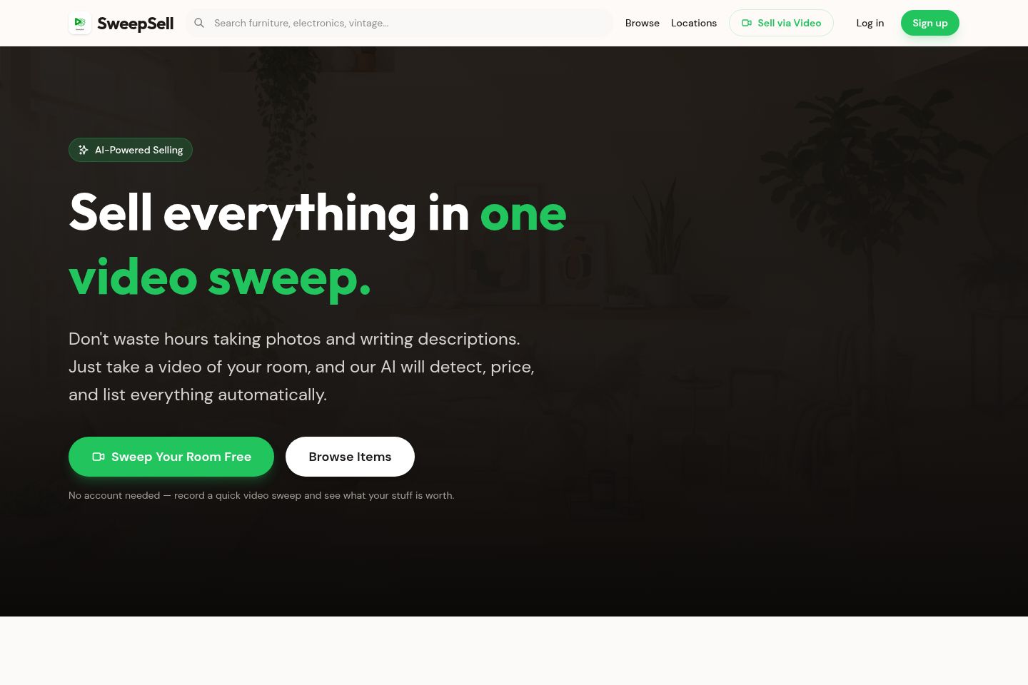 Public website screenshot of SweepSell