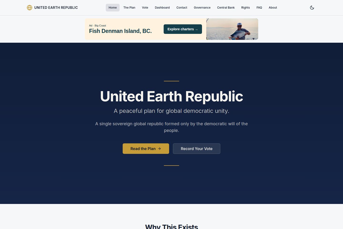 Public website screenshot of United Earth Republic