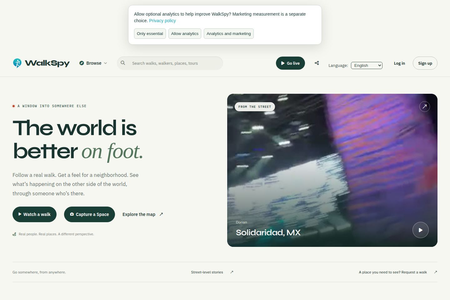 Public website screenshot of WalkSpy