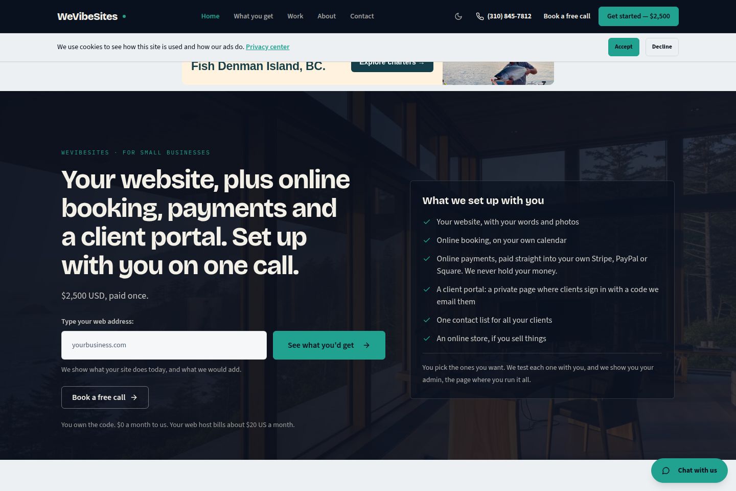 Public website screenshot of WeVibeSites